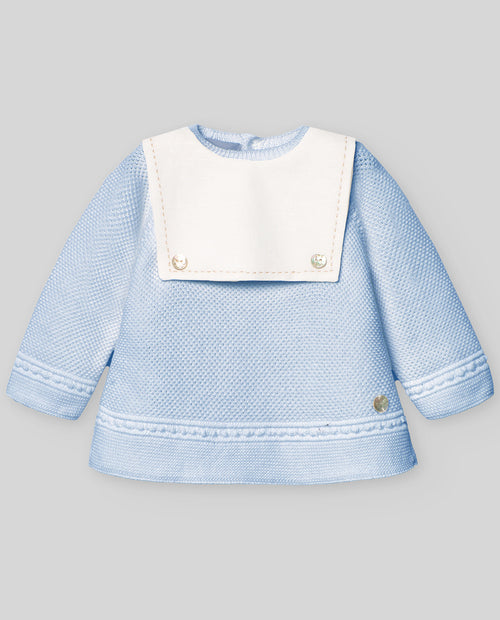 Knit Blue Button Bib Set