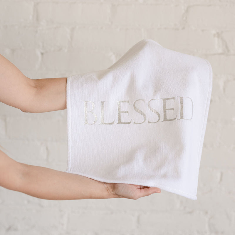 HUGBUG Blessed© Set of 2 Christening Hand Towels | Silver