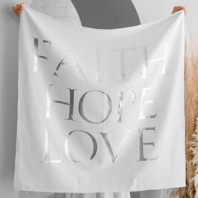 HUGBUG Faith Hope Love© Christening Towel | Silver