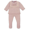 Pink Lace Trim Footie Set