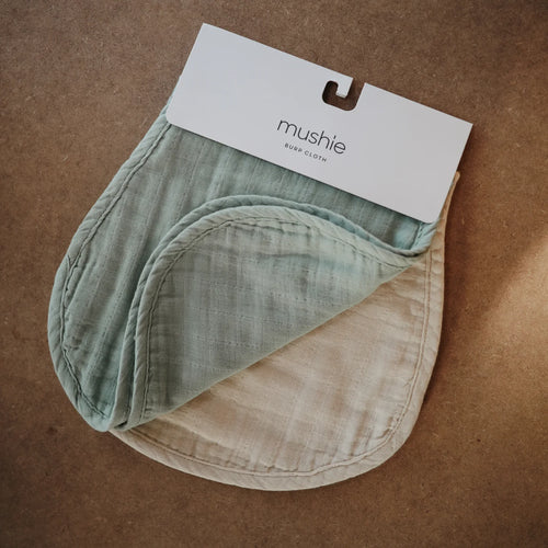 Muslin Burp Cloth Organic Cotton 2-Pack (Roman Green/Fog)