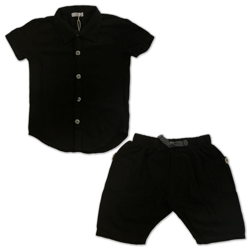 Black Button Shirt & Short Set