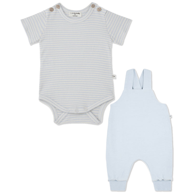 Misty Blue Stipe Overall Set | Boy