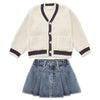 Knit Cardigan Denim Skirt Set
