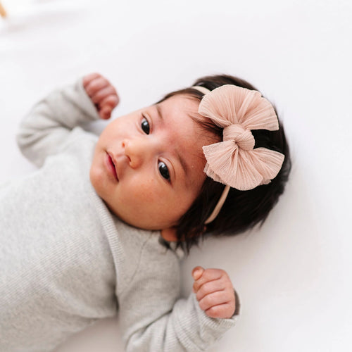 Skinny Soft Tulle Bow Headband | Nude
