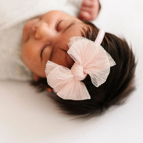 Skinny Soft Tulle Bow Headband | Blush