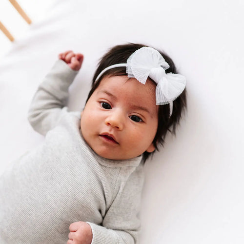 Skinny Soft Tulle Bow Headband | White