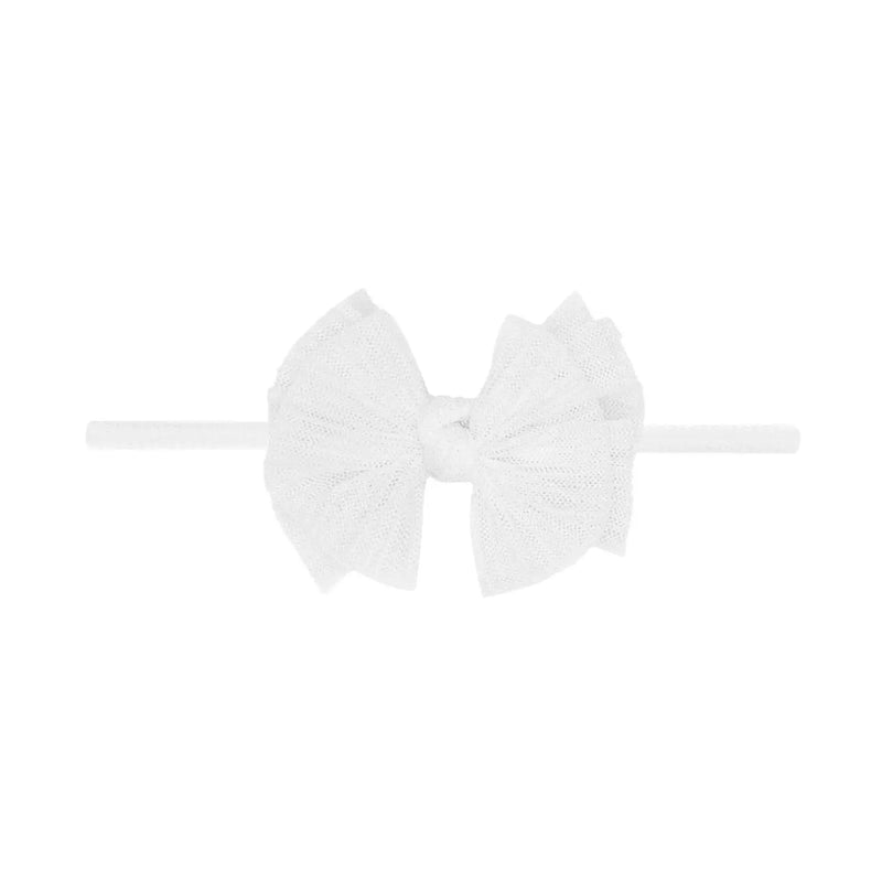 Skinny Soft Tulle Bow Headband | White