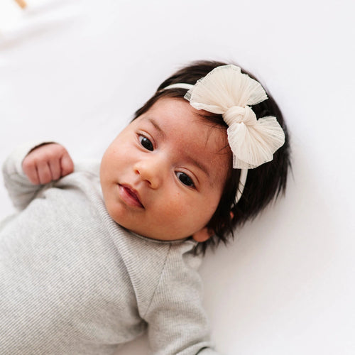Skinny Soft Tulle Bow Headband | Ivory