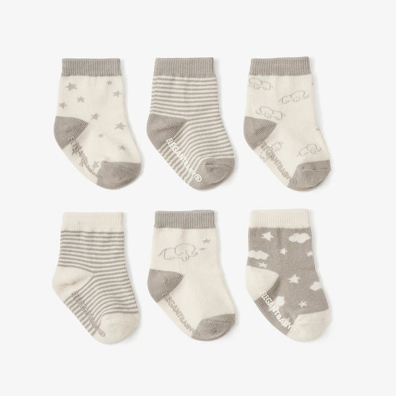 Elephant Baby Socks 6Pk