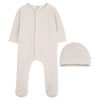 Beige Stripe Footie & Hat Set
