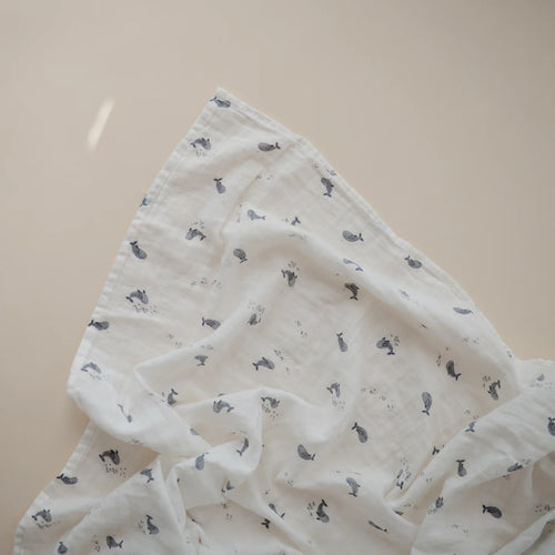 Muslin Swaddle Blanket Organic Cotton (Whales)