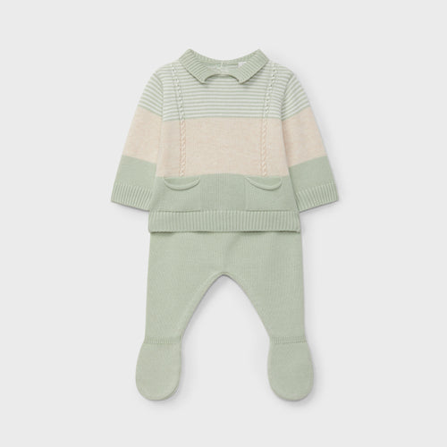Mint Stripe Polo Knit Set