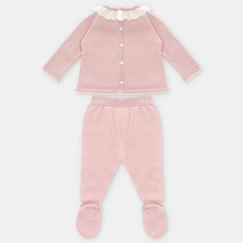 Pink Lace Collar Knit Set