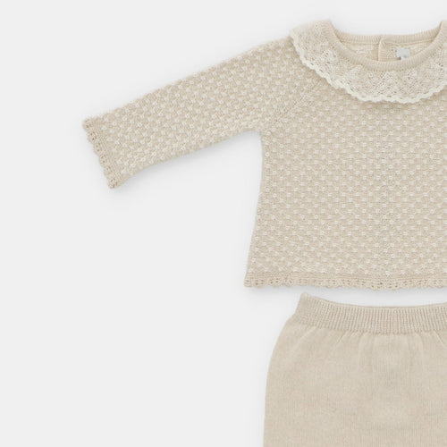 Nude Lace Collar Knit Set
