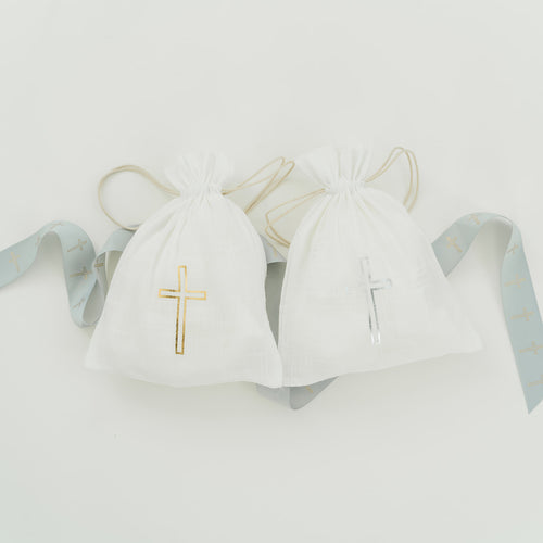 Christening Essentials Classic Cross <BR> Keepsake Drawstring Bag