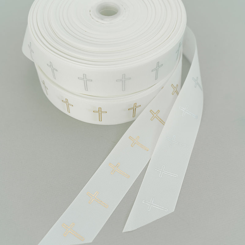 Christening Keepsake Box <br> Classic Cross Ribbon