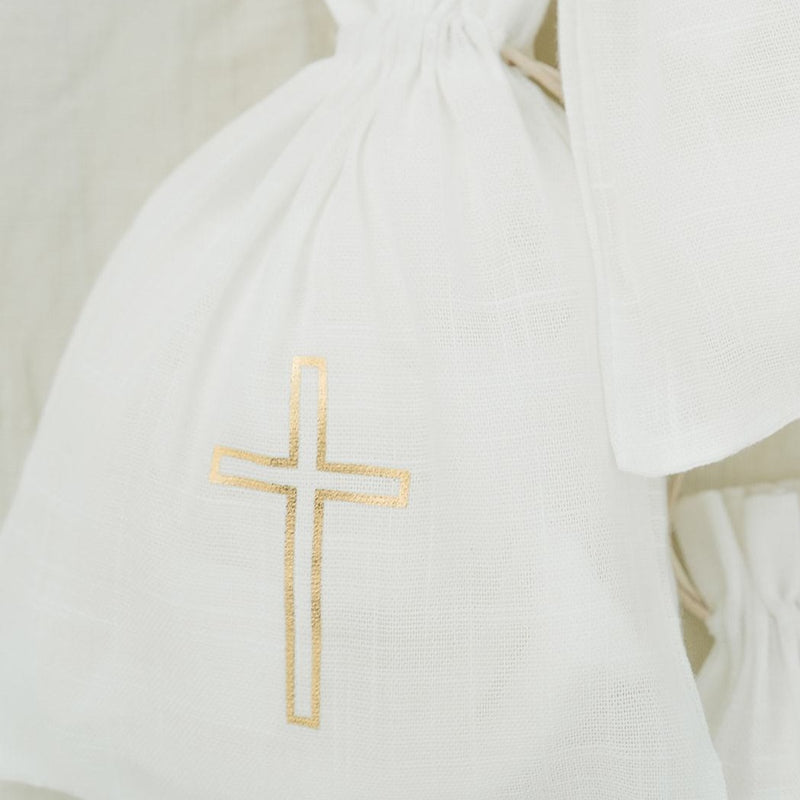 Christening Essentials Classic Cross <BR> Keepsake Drawstring Bag