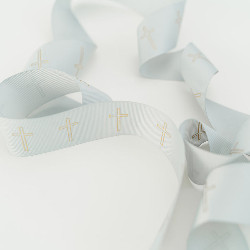 Christening Keepsake Box <br> Classic Cross Ribbon